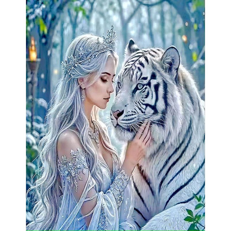 Resin Art Wallpaper - SDOYUNO Diamond Painting Princess White Tiger